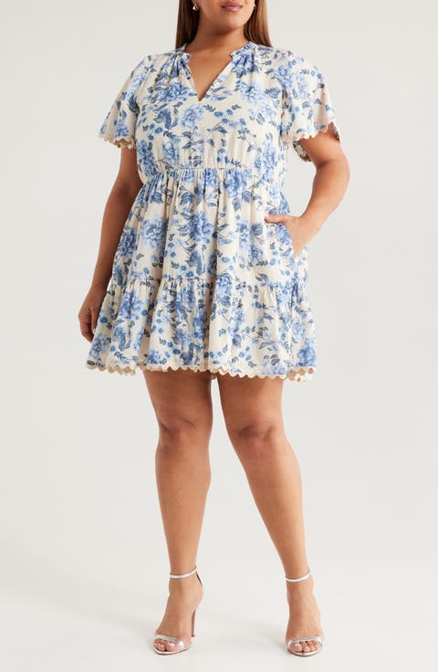 Rickrack Trim Tiered Mini Sundress (Plus)