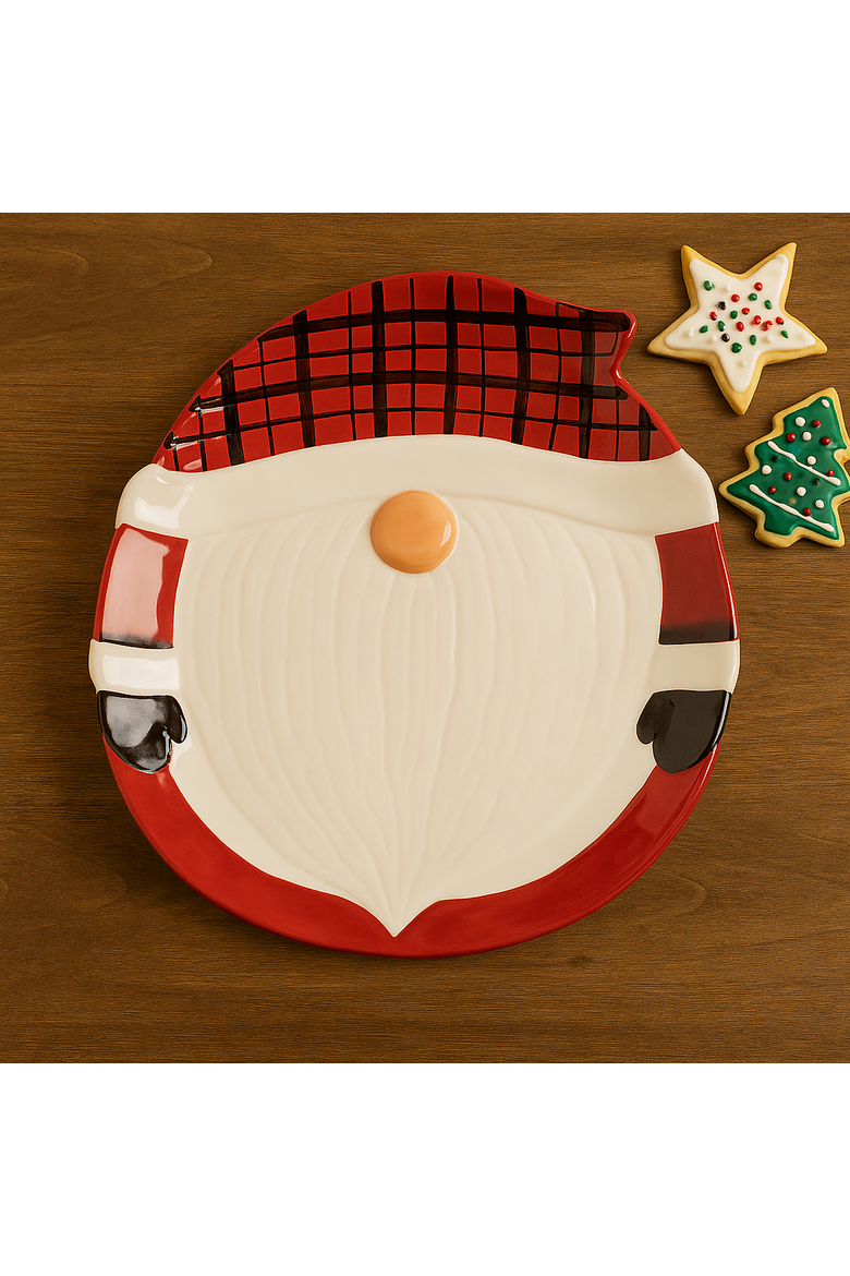 Plaid Gnome 3D Large Cookie Plate, Alternate, color, Red