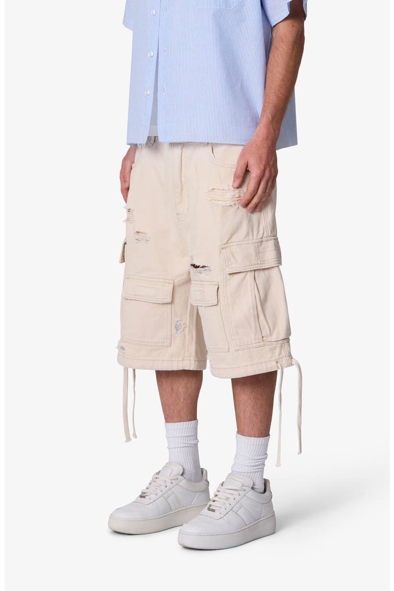 Distressed Baggy Cargo Shorts, Alternate, color, OFF WHITE