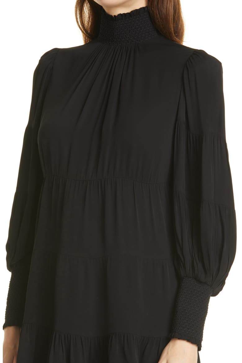 Karena Smock Neck Long Sleeve Babydoll Dress, Alternate, color, BLACK