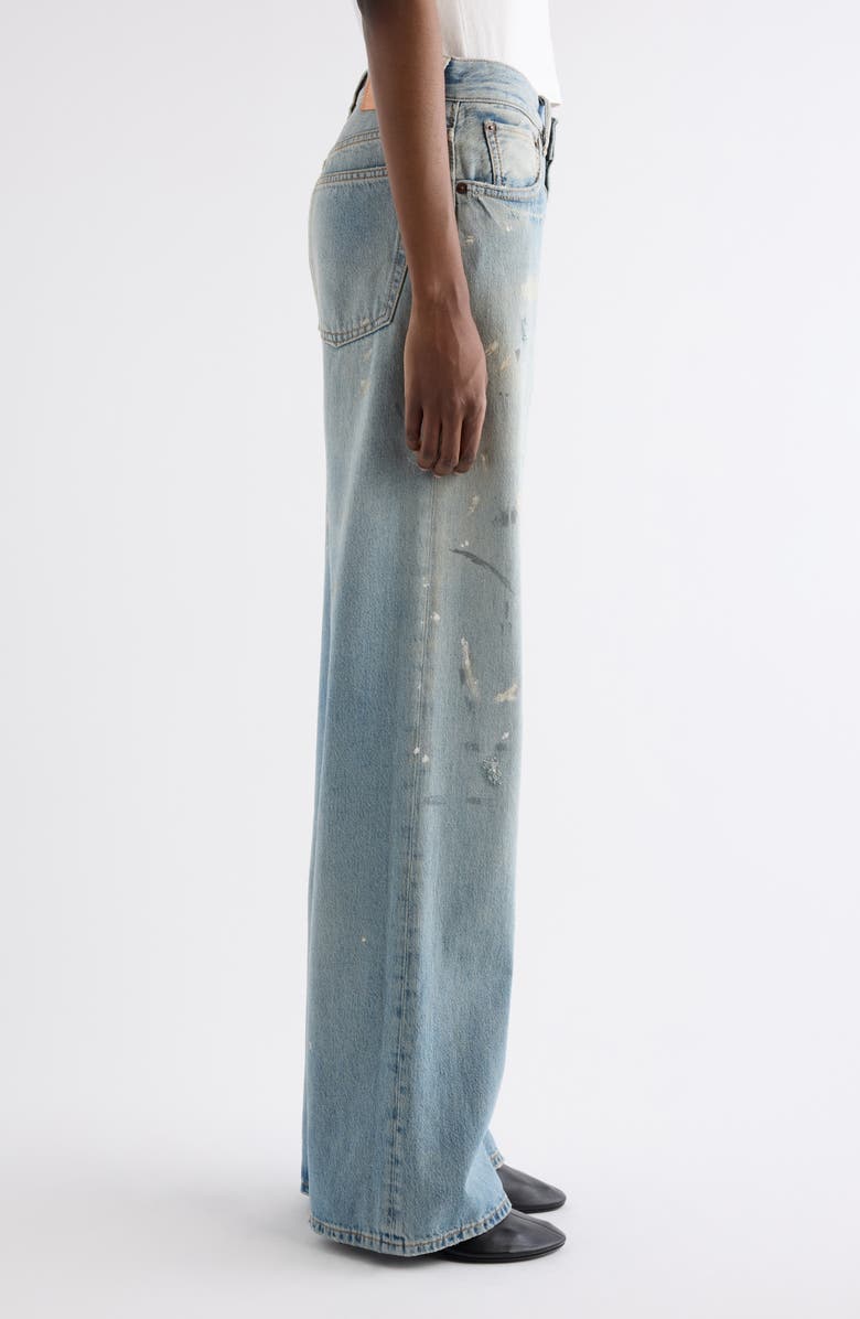 Acne Studios 2021F Trafalgar Paint Splatter Flare Jeans, Alternate, color, Light Blue