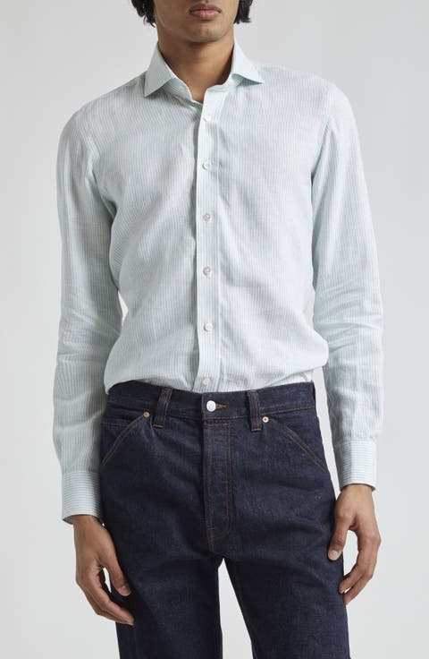 Stripe Linen Button-Up Shirt