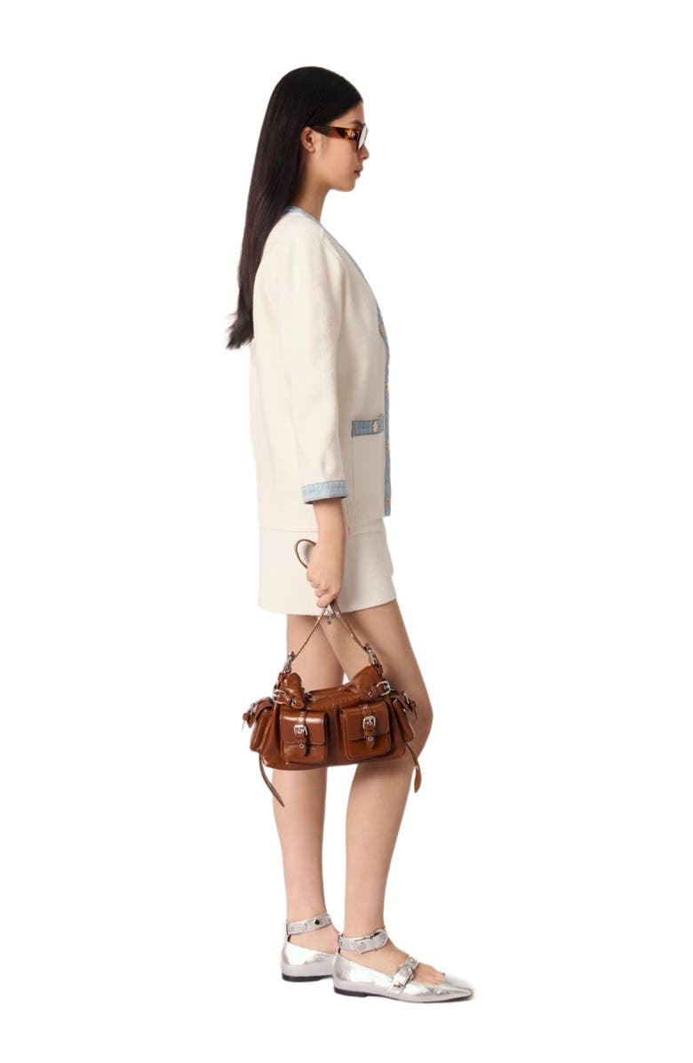 maje Long sleeve cardigan with denim details, Alternate, color,