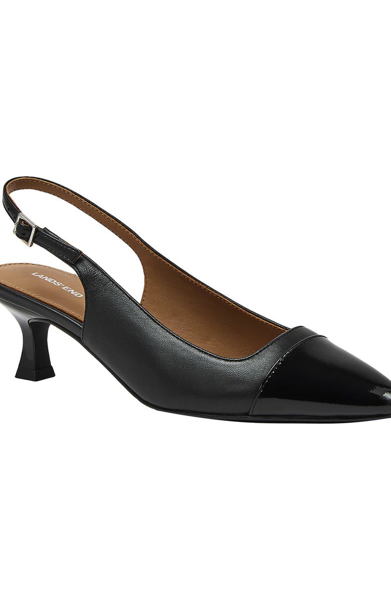 Lands
End Leather Slingback Cap Toe Kitten Heels, Main, color, Black