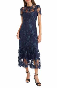 Maggy London Embroidered Floral Overlay Cocktail Dress