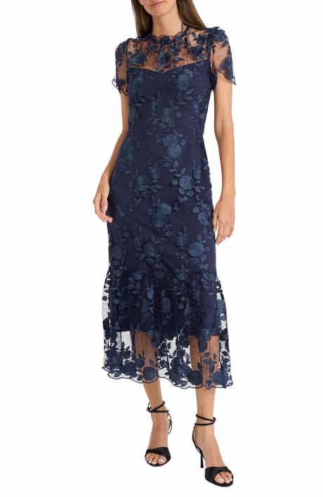 Maggy London Embroidered Floral Overlay Cocktail Dress