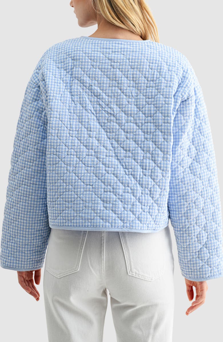All in Favor Gingham Tie Front Quilted Jacket, Alternate, color, Light Blue Gingham