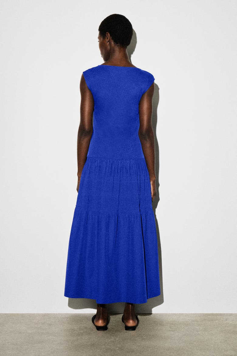 Tiered Gathered Midi Dress, Alternate, color, BLUE