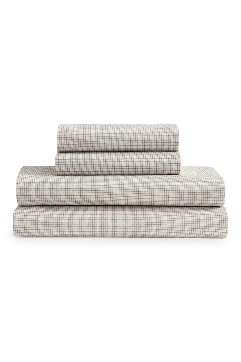 Broken Grid 200 Thread Count Cotton Percale Sheet Set, Main, color, MEDIUM BEIGE