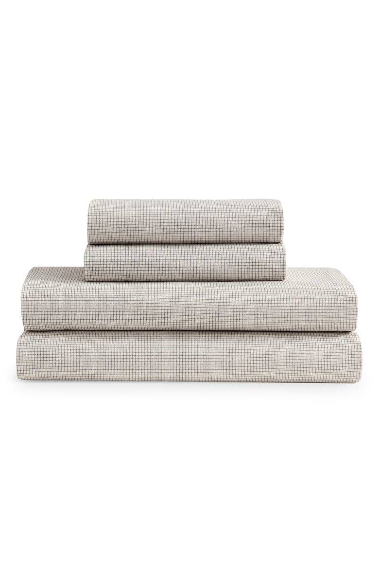 Calvin Klein Broken Grid 200 Thread Count Cotton Percale Sheet Set, Main, color, Medium Beige