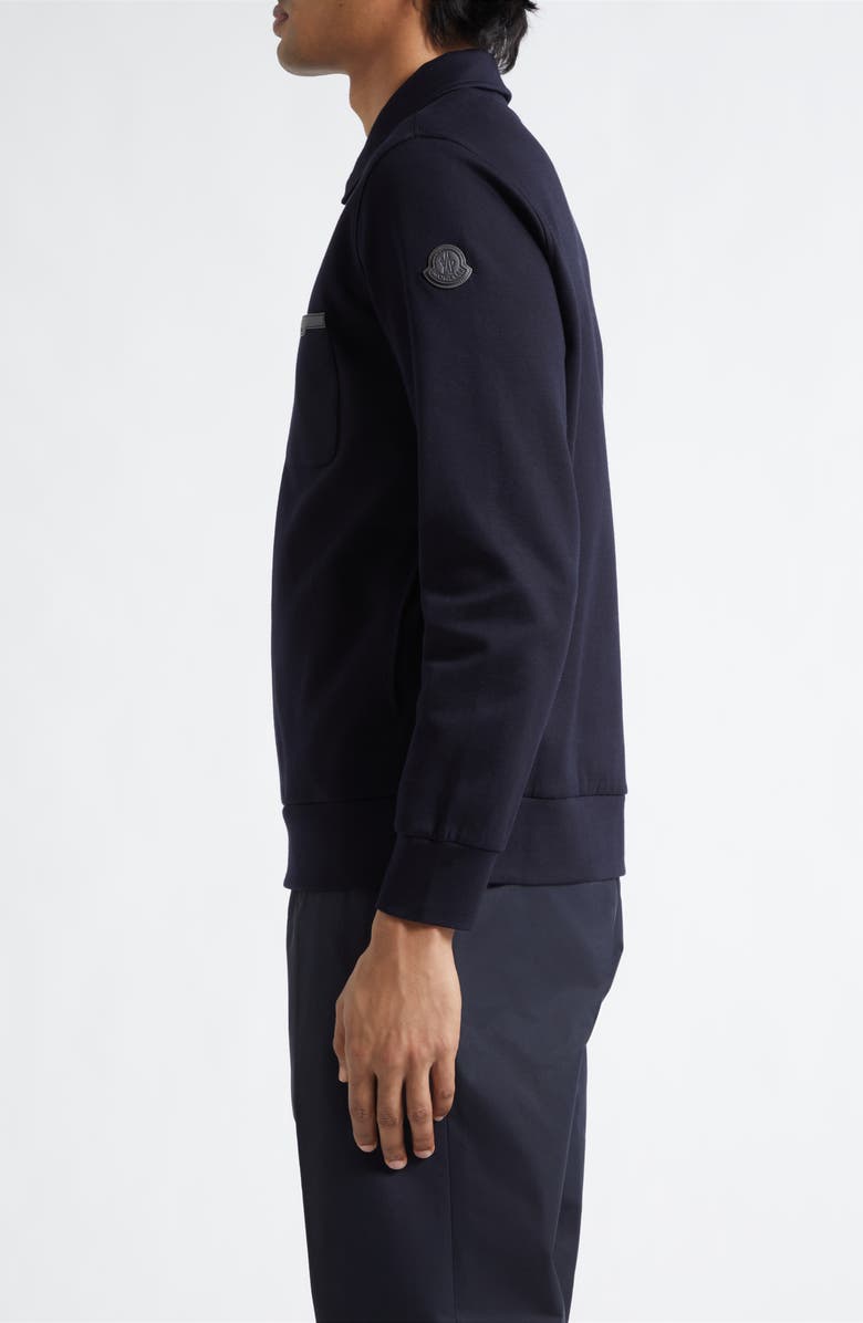 Moncler Leather Logo Cotton Blend Half Zip Pullover, Alternate, color, Night Sky