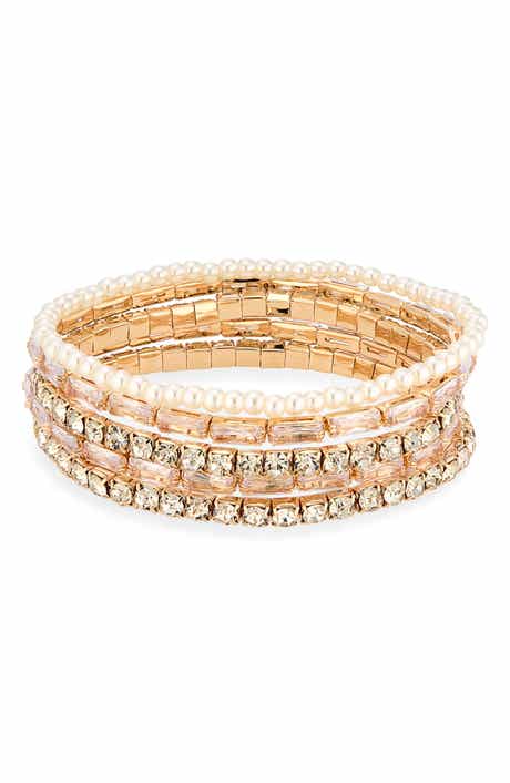 Cara Set of 5 Faux Pearl & Crystal Stretch Bracelets