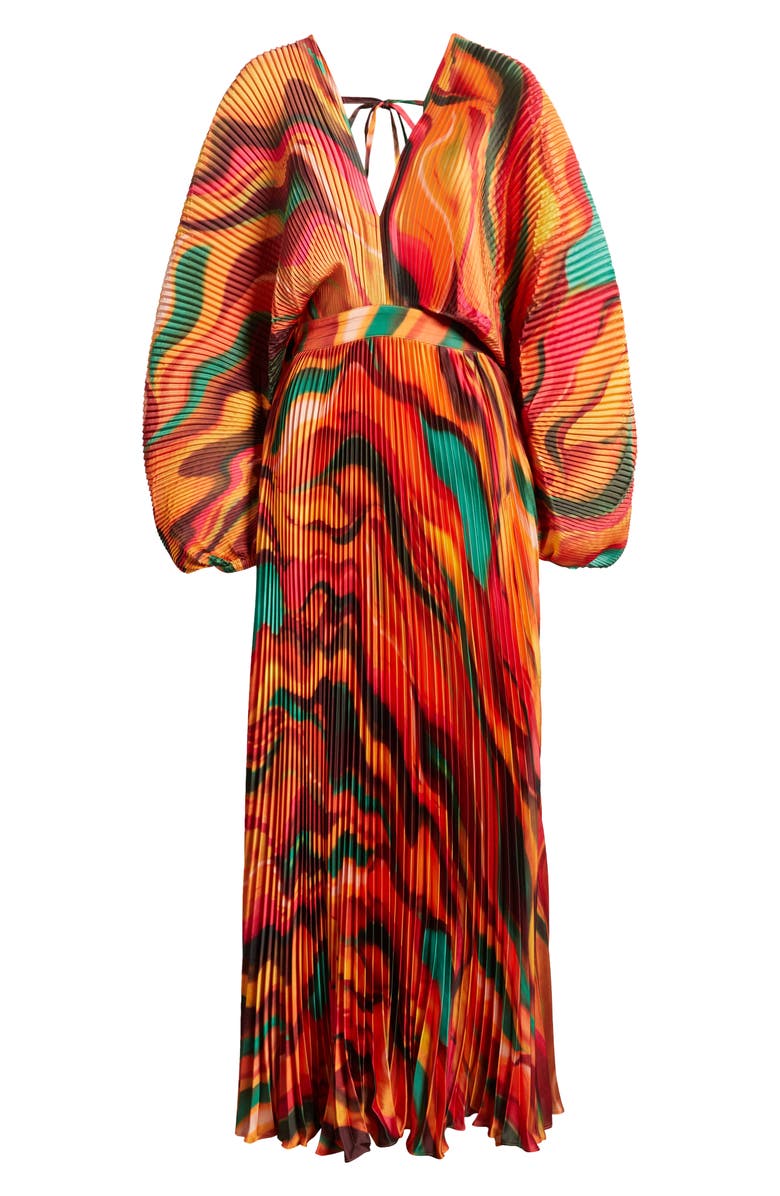 Sani Sia Pleated Long Sleeve Gown, Alternate, color,