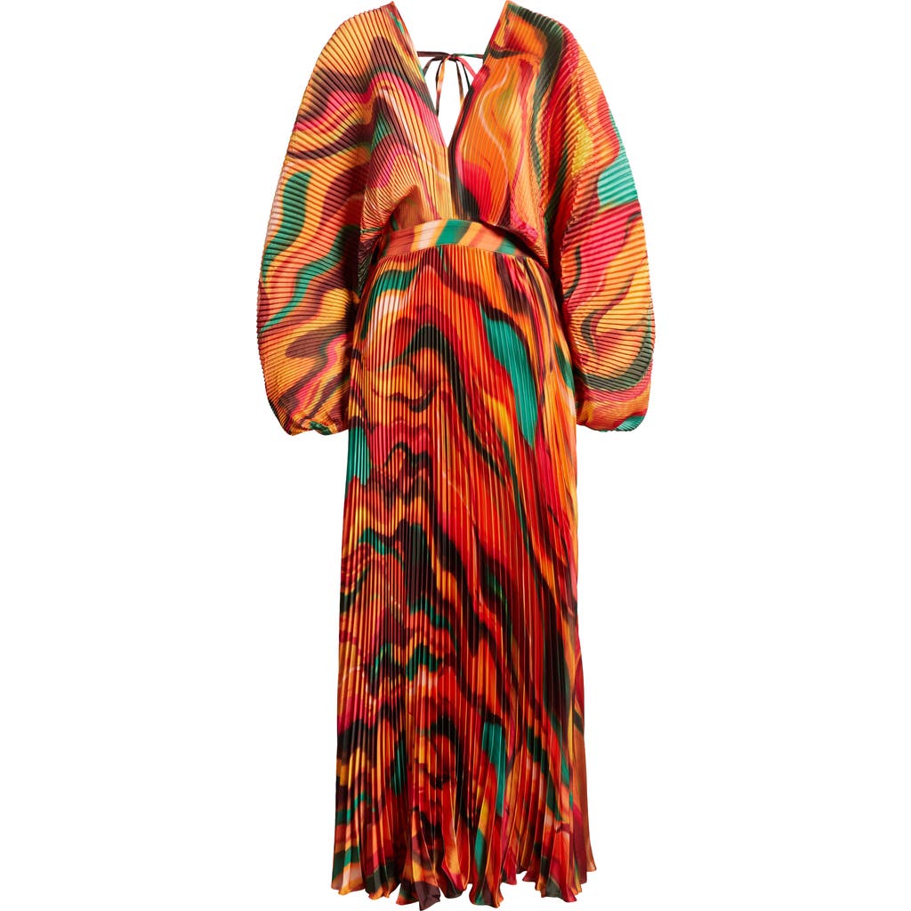 Sani Sia Pleated Long Sleeve Gown In Desert Wave