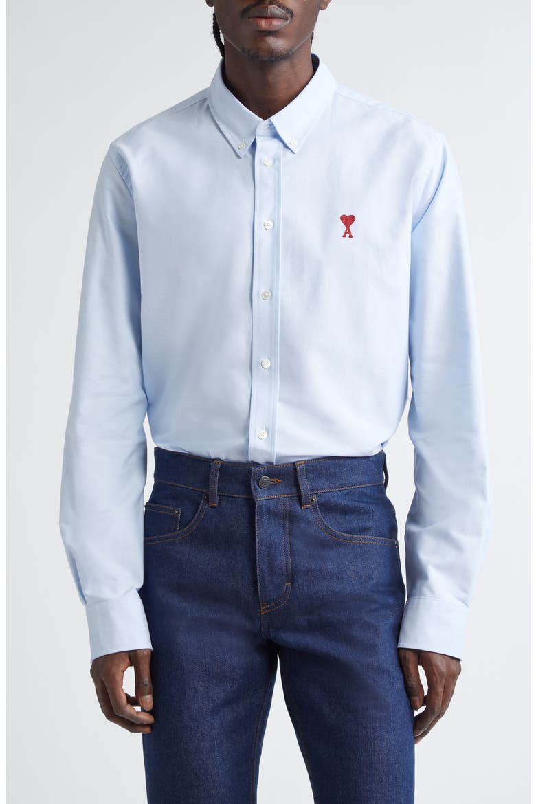 Ami De Coeur Cotton Oxford Button-Down Shirt, Main, color, 450 BLEU CIEL