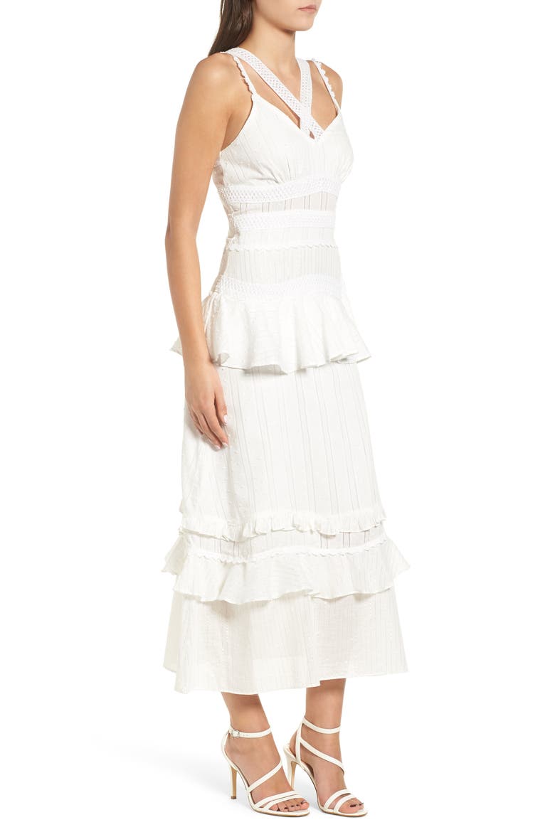 Cotton Crochet Mix Ruffle Dress, Alternate, color, WHITE
