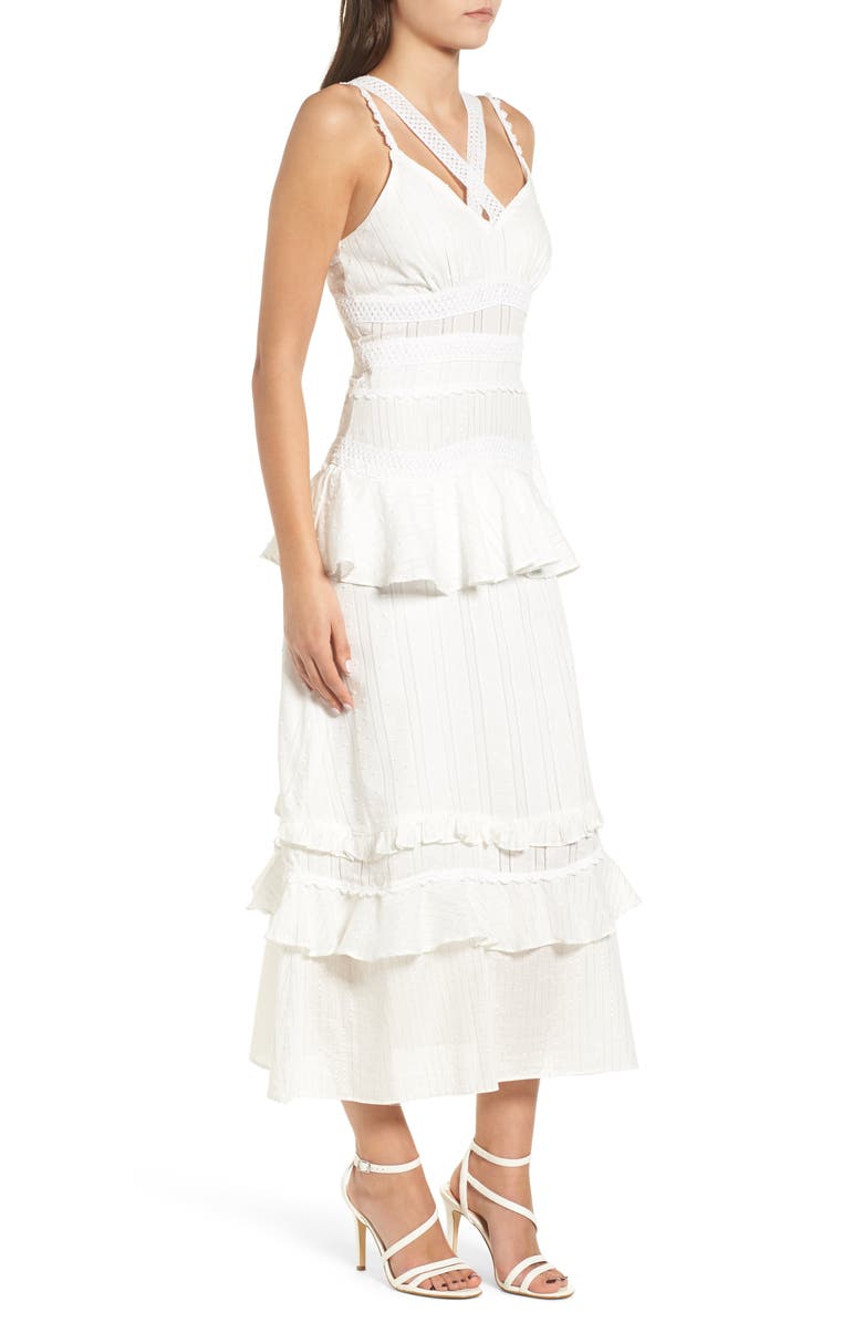 LOST INK Cotton Crochet Mix Ruffle Dress, Alternate, color, 