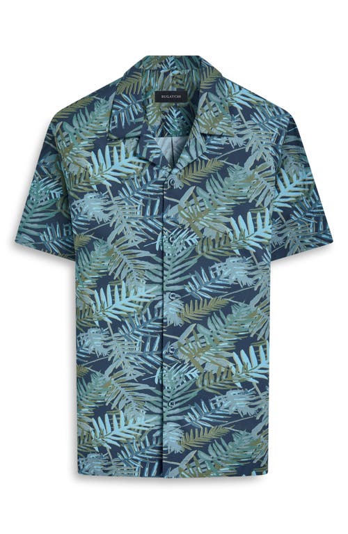 Bugatchi Orson Frond Print Shaped Fit Camp Shirt In Navy