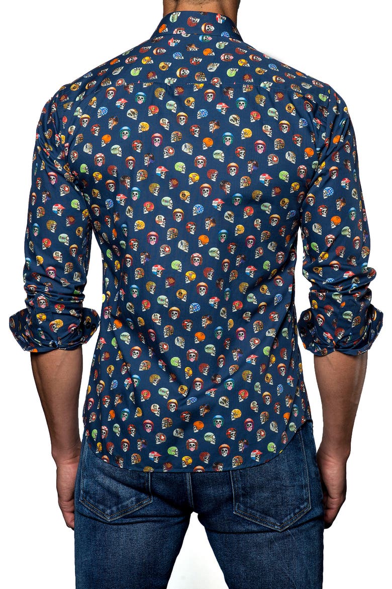 Trim Fit Sport Shirt, Alternate, color, NAVY SKULLS