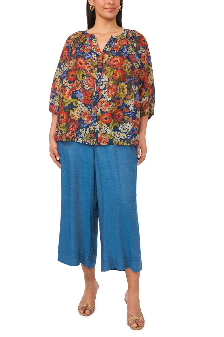 Floral Raglan Sleeve Button Down Shirt, Alternate, color, CLASSIC NAVY