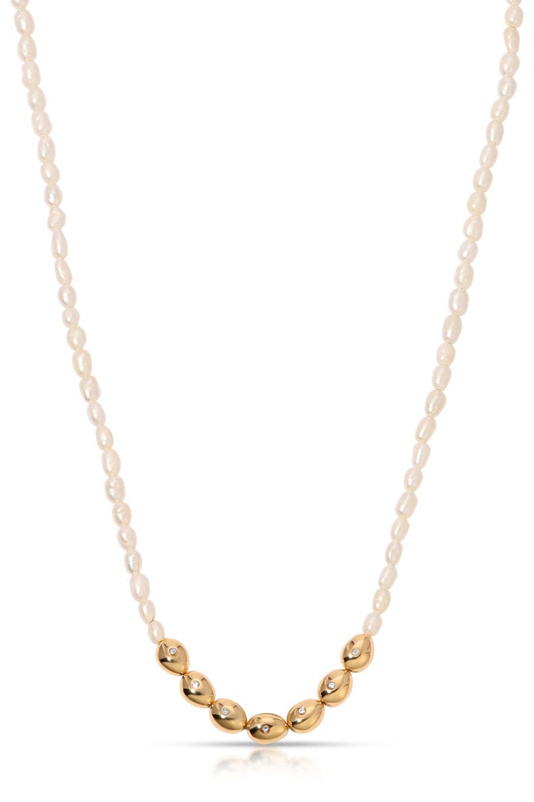 Freshwater Pearl & Cubic Zirconia Necklace, Alternate, color, GOLD