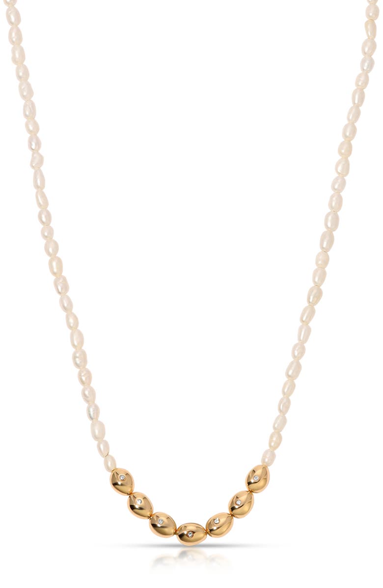 Ettika Freshwater Pearl & Cubic Zirconia Necklace, Alternate, color, Gold