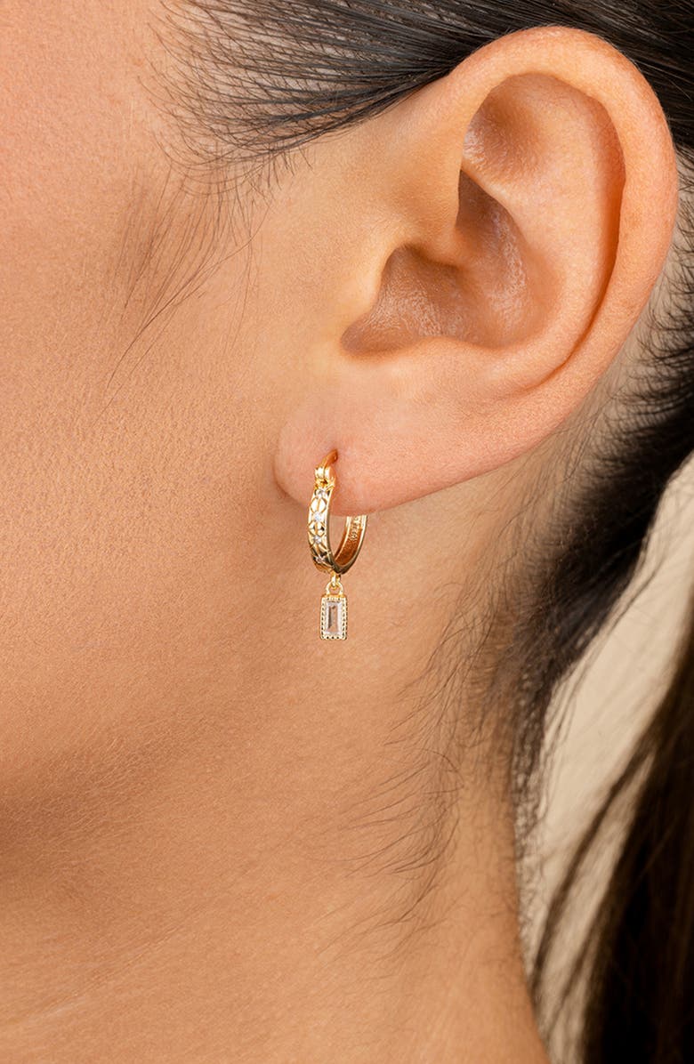 Sterling Forever Oaklyn Cubic Zirconia Drop Hoop Earrings, Alternate, color, Gold