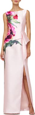 Kay Unger Luciana Placed Floral Column Gown