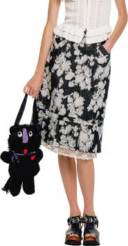 Anna Sui Rose Illusion Denim Lace Trimmed Skirt