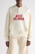 Acne Studios Logo Distressed Cotton Fleece Henley Sweatshirt
