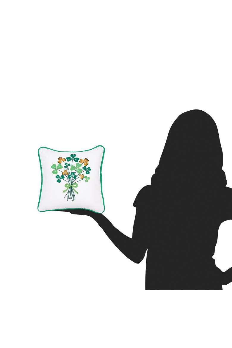 St. Patrick's Day Shamrock Bouquet Embroidered Mini Cotton Accent Pillow, 10" x 10", Alternate, color, Green