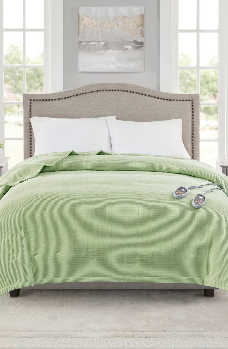 BEAUTYREST Electric Micro Fleece Heated Blanket, Alternate, color, Green