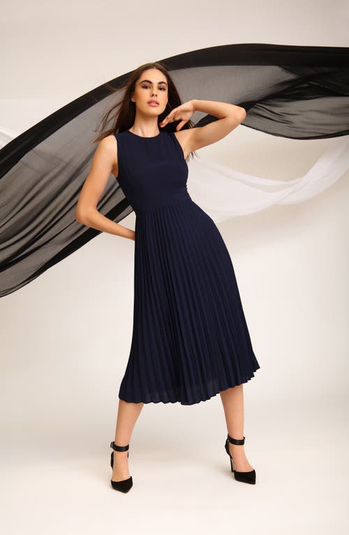Donna Morgan For Maggy Pleated A-line Midi Dress In Navy Blazer