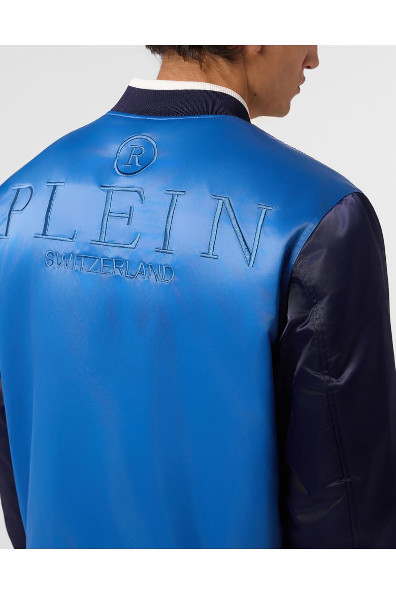 Satin College Bomber Plein Logo Men, Alternate, color, middleblue