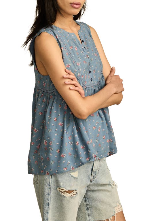 Lucky Brand Floral Babydoll Tank In Blue
