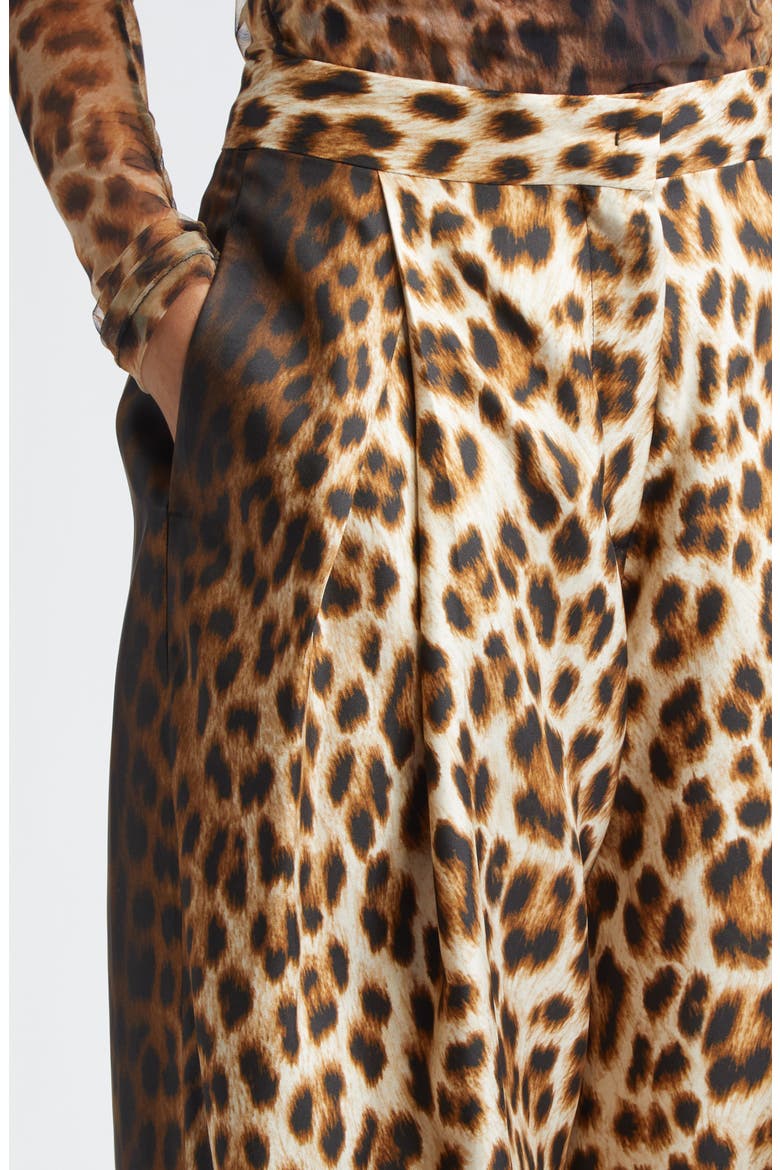 Oblo Leopard Print Silk Twill Wide Leg Pants, Alternate, color, CAMEL