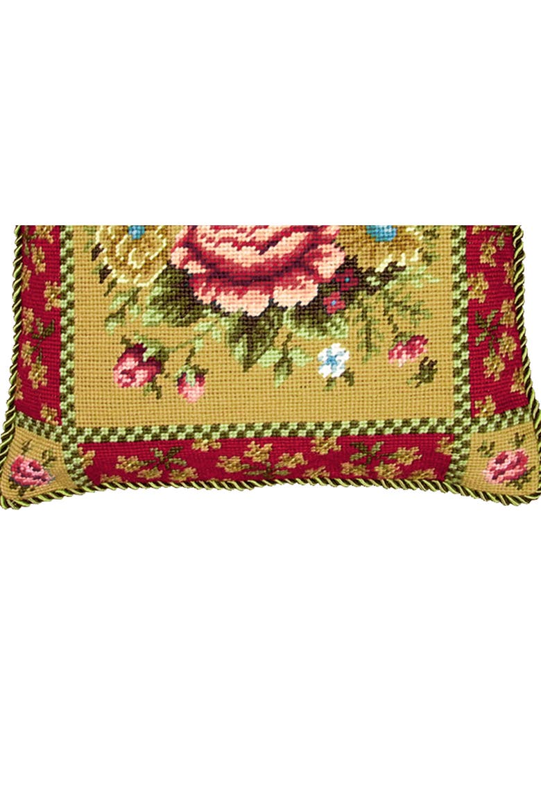 Abby Floral Bouquet Needlepoint Accent Pillow, Alternate, color, Red