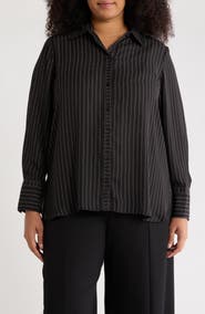 MAX STUDIO Circle Stripe Long Sleeve Button-Up Shirt