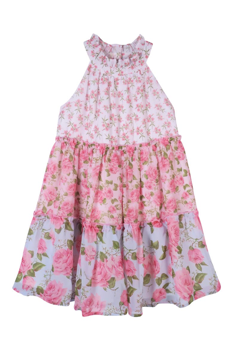 Kids' Halter Neck Tiered Floral Print Dress, Main, color, PINK MULTI