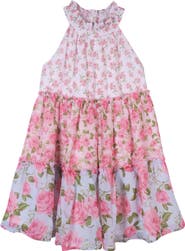 Zunie Kids' Halter Neck Tiered Floral Print Dress