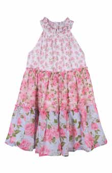 Kids' Halter Neck Tiered Floral Print Dress