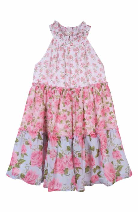 Kids' Halter Neck Tiered Floral Print Dress