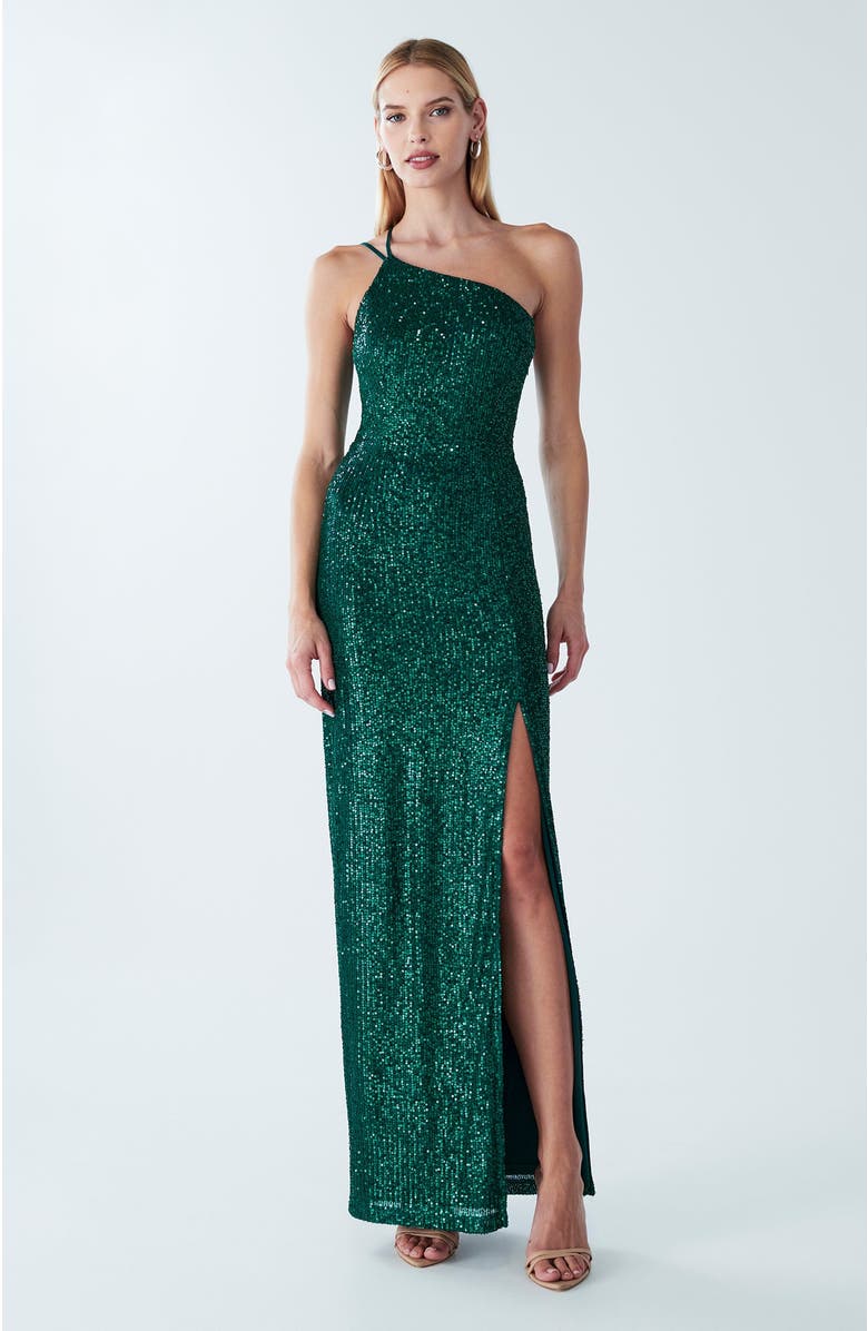 BWLDR Boston Maxi Dress, Alternate, color, Emerald Sequin