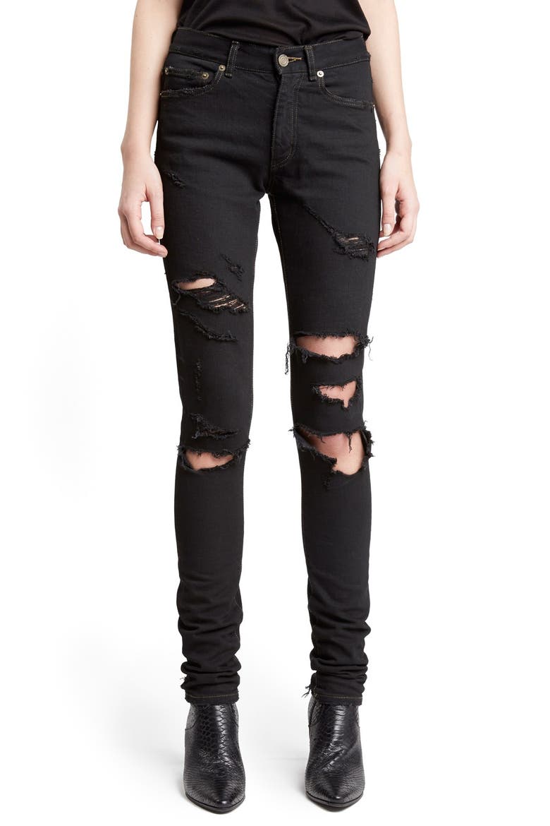 Destroyed Skinny Jeans, Main, color, BLACK