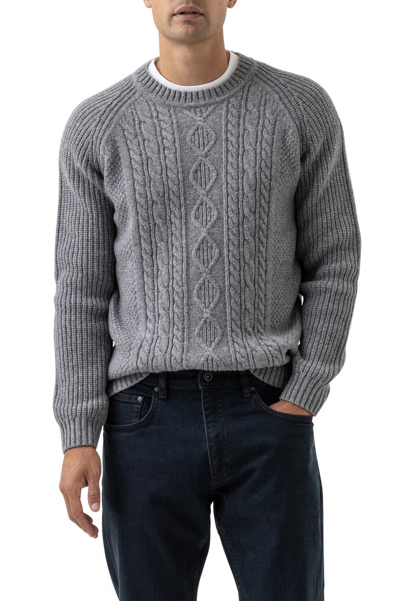 Mount Tasman Mix Stitch Wool Blend Crewneck Sweater, Main, color, SMOKE