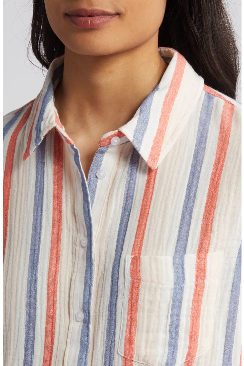 Casual Gauze Button-Up Shirt, Alternate, color, PINK BEACH- RED NAPA STRIPE