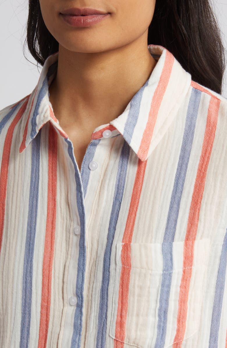 Caslon<sup>®</sup> Casual Gauze Button-Up Shirt, Alternate, color, Pink Beach- Red Napa Stripe
