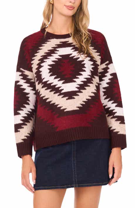 Vince Camuto Geo Pattern Drop Shoulder Sweater