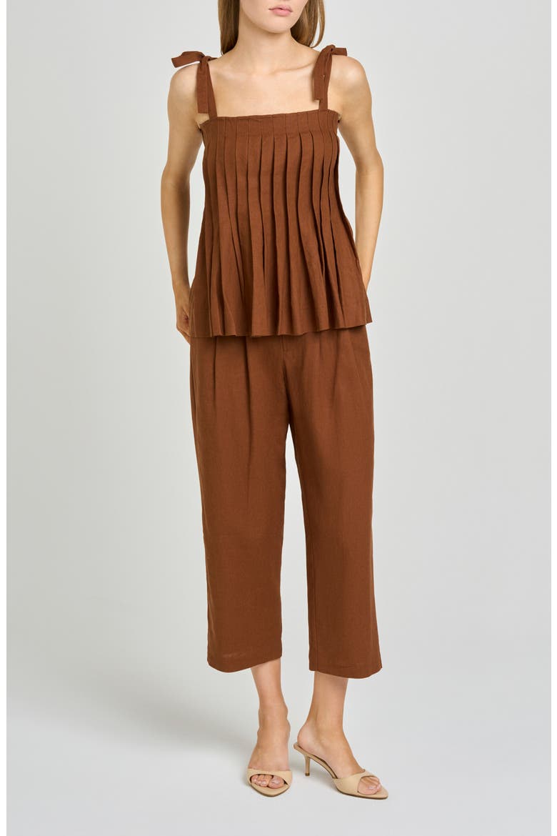 Stevie Linen Blend Crop Pants, Alternate, color, CHOCOLATE
