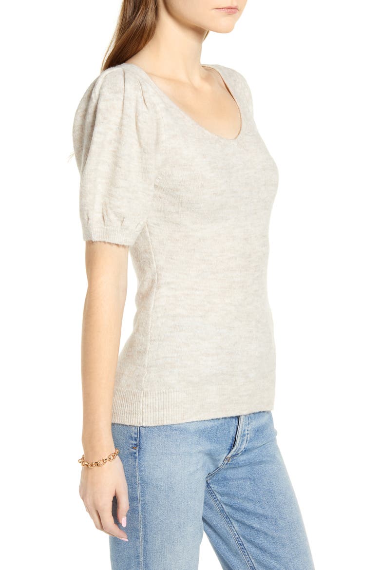 Puff Sleeve Sweater, Alternate, color, BEIGE OATMEAL HEATHER